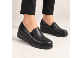 Pantofi dama negri din piele naturala cu platforma joasa si elastic lateral NA270NP